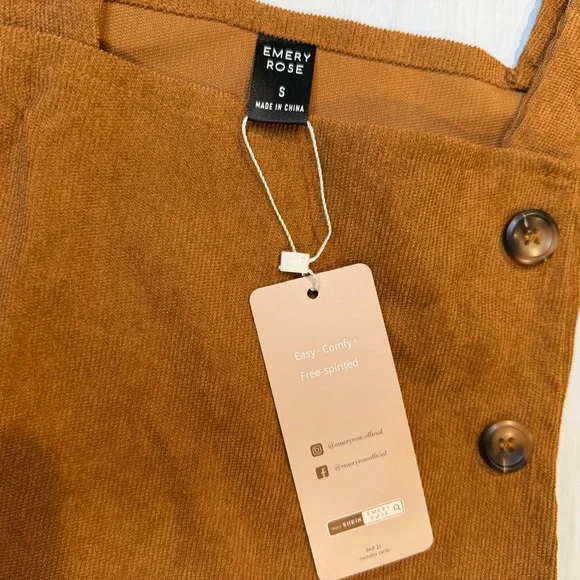 Emery Rose Corduroy Pinafore Overall Dress Button Front Brown S - Picture 7 of 7